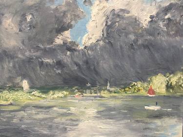 Approaching Storm River Deben Woodbridge oil sketch thumb