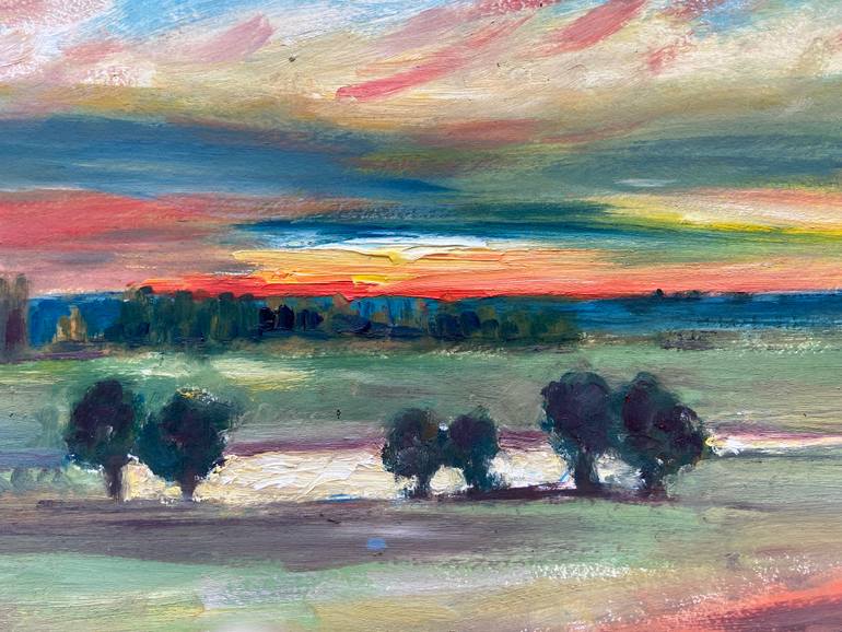 Original Landscape Painting by Stevie Coates | Impressionism Art on Paper | The River Stour at Sunset after John Constable