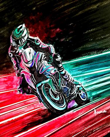 Original Abstract Motorbike Paintings by Asma Nauman