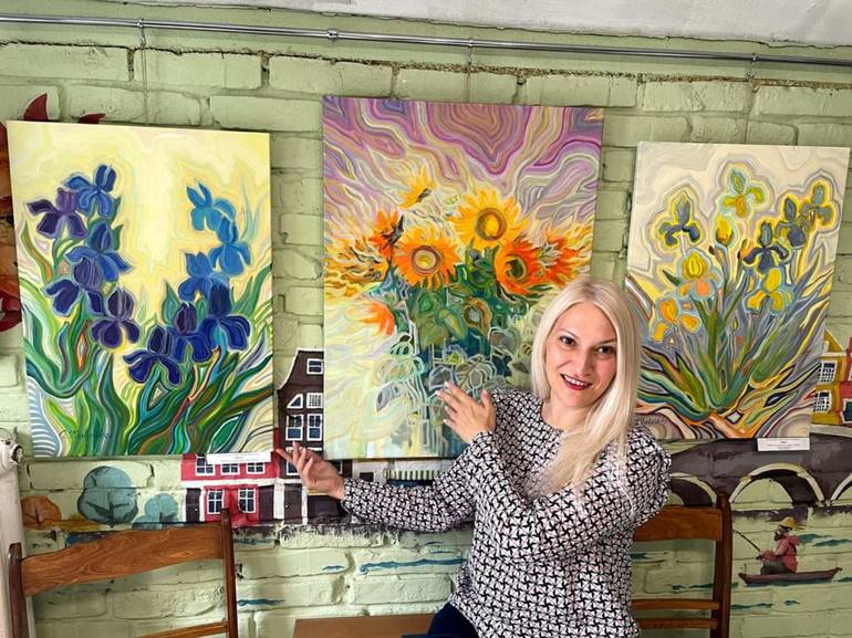 Original Art Deco Floral Painting by Oleksandra Malyshko