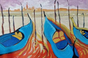 Original Expressionism Boat Paintings by Oleksandra Malyshko