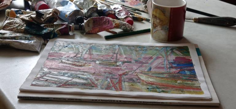 Original Abstract Boat Painting by Oleksandra Malyshko