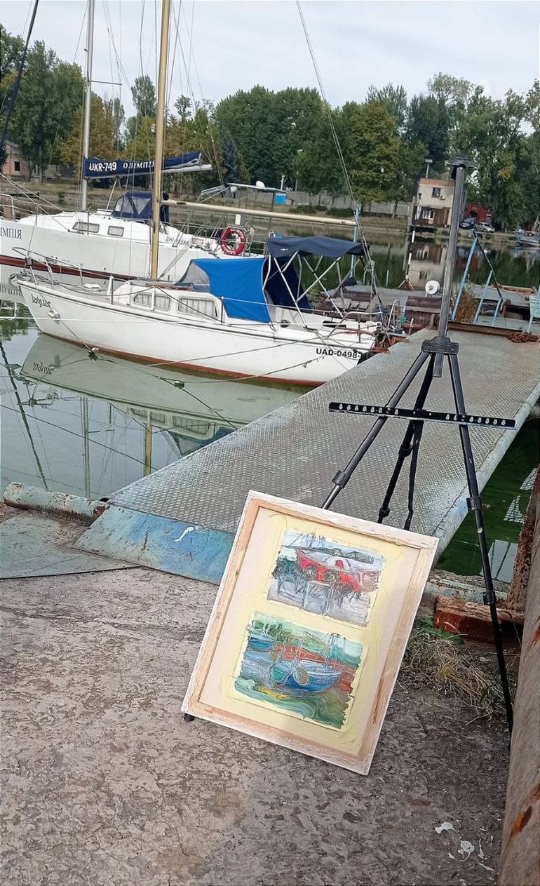 Original Art Nouveau Boat Painting by Oleksandra Malyshko