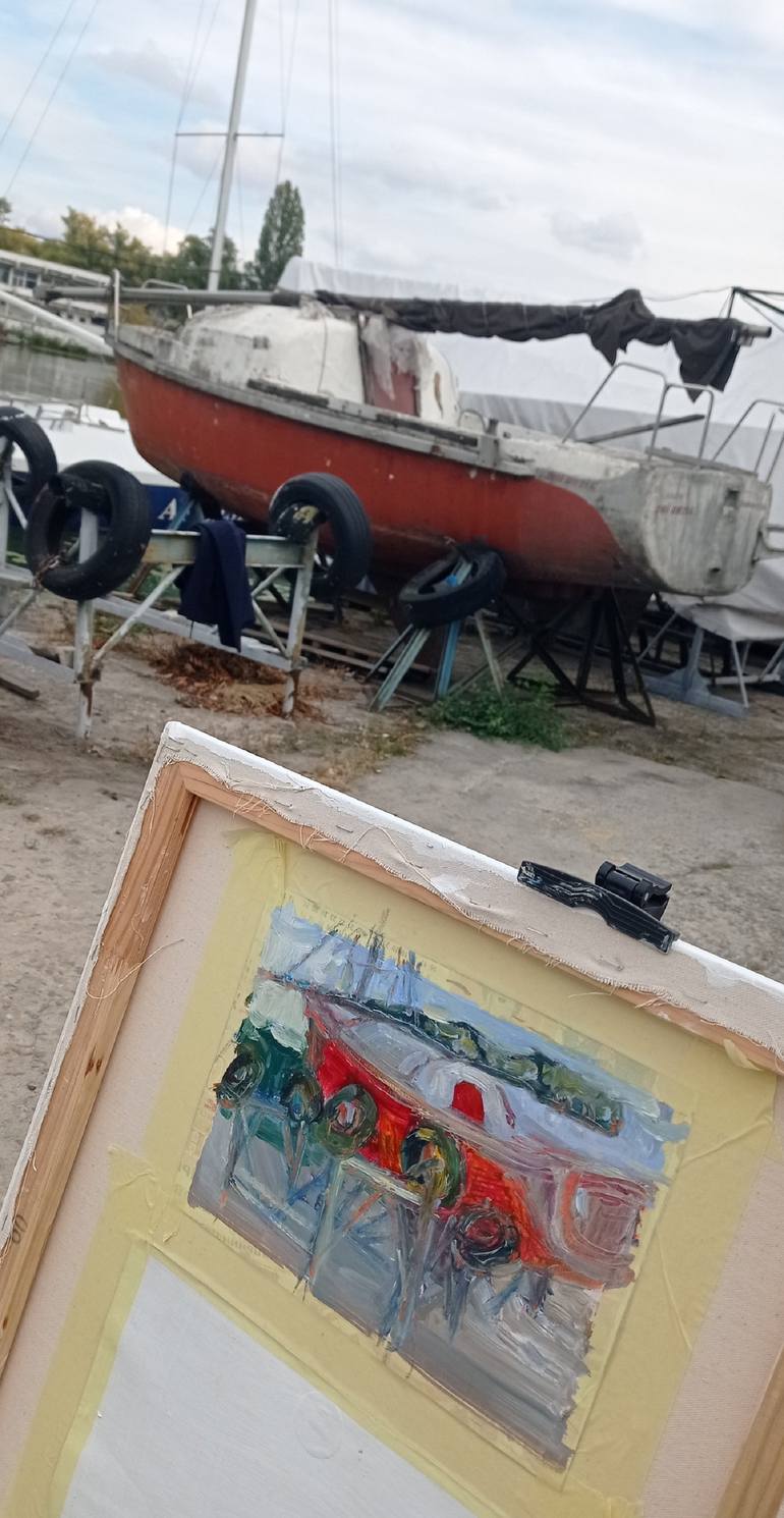 Original Art Nouveau Boat Painting by Oleksandra Malyshko