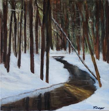 Creek in the Snowy Sunlit Woods thumb