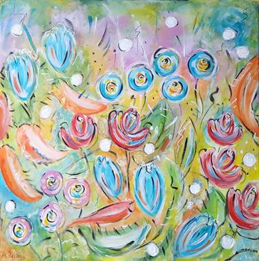 Original Abstract Floral Painting by Manuela Reitz