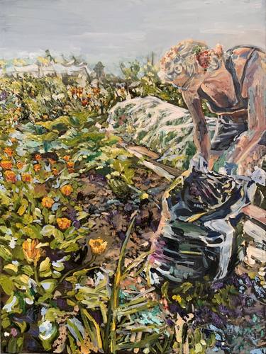 Growers and showers: Cathy on her allotment on a May morning thumb