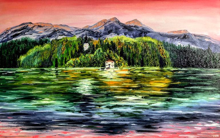 Original Landscape Painting by Julia Azza | Contemporary Art on Canvas | The Lake