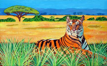 Un tigre dans la savane / A tiger in the savannah thumb