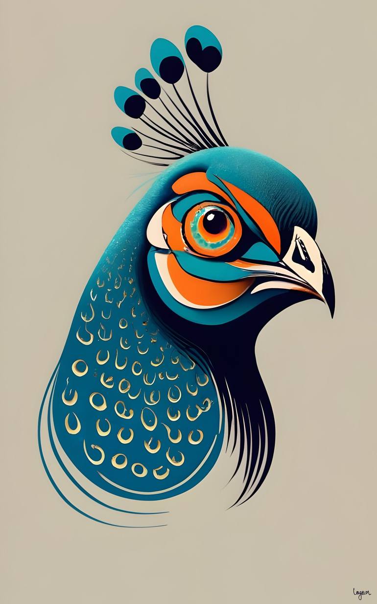 Blue Majesty: A Peacock’s Stylized Portrait - Print
