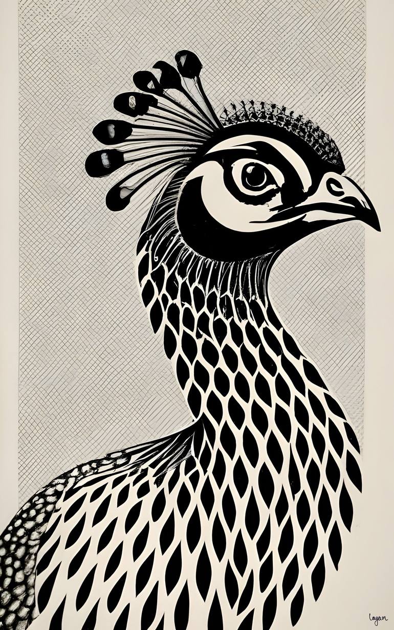 Monochrome Elegance: The Peacock’s Poise - Print