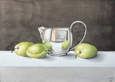 Milk pitcher and green plums thumb