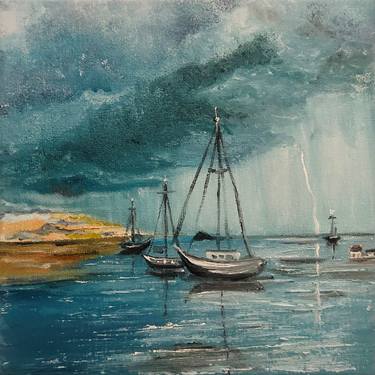 Original Modernism Seascape Drawings by Violeta Allaberdieva