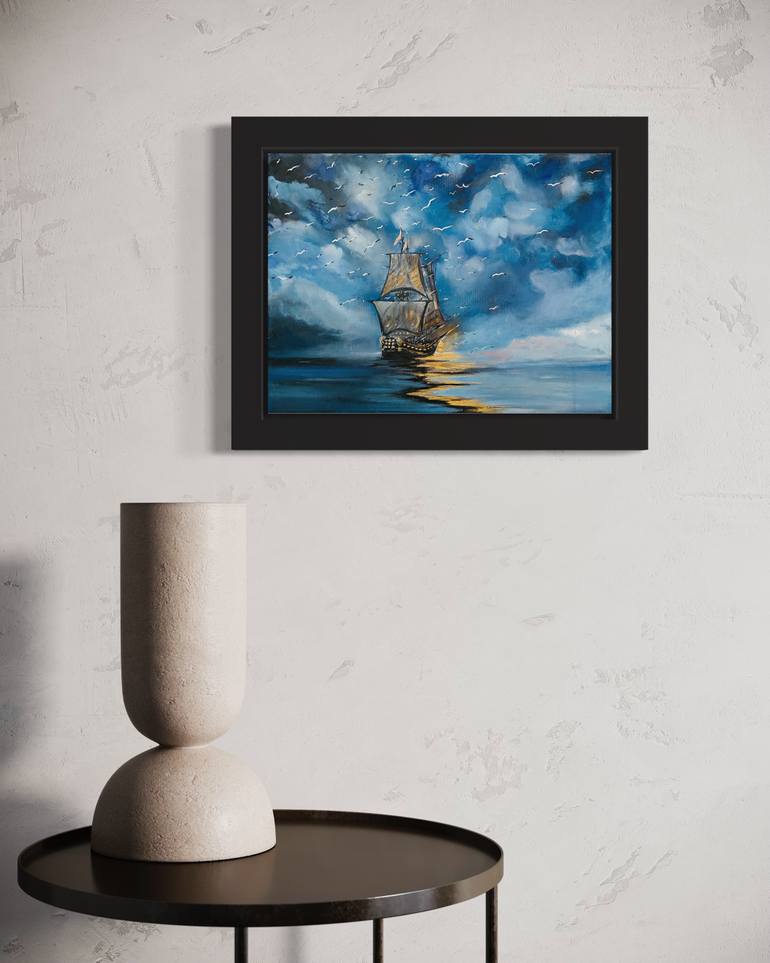 Original Expressionism Boat Painting by Violeta Allaberdieva