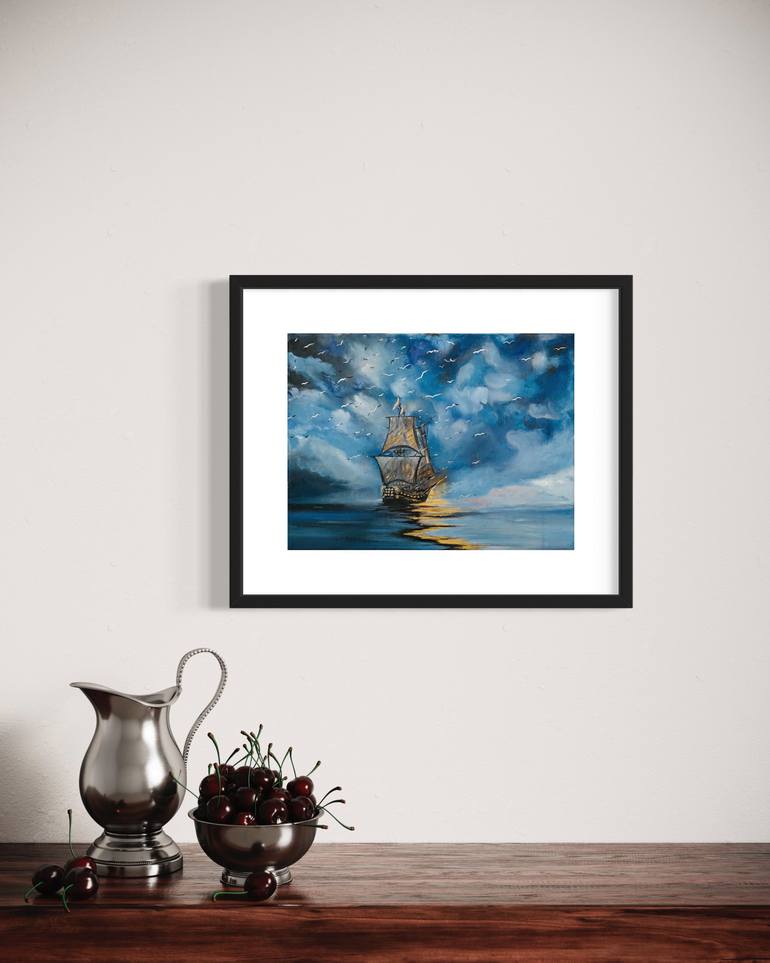 Original Expressionism Boat Painting by Violeta Allaberdieva