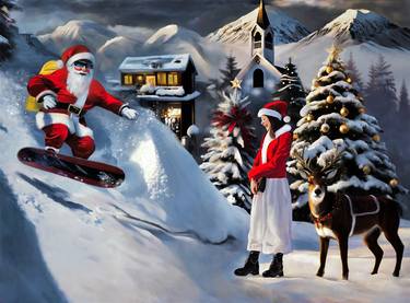 Santa Claus snowboarding thumb