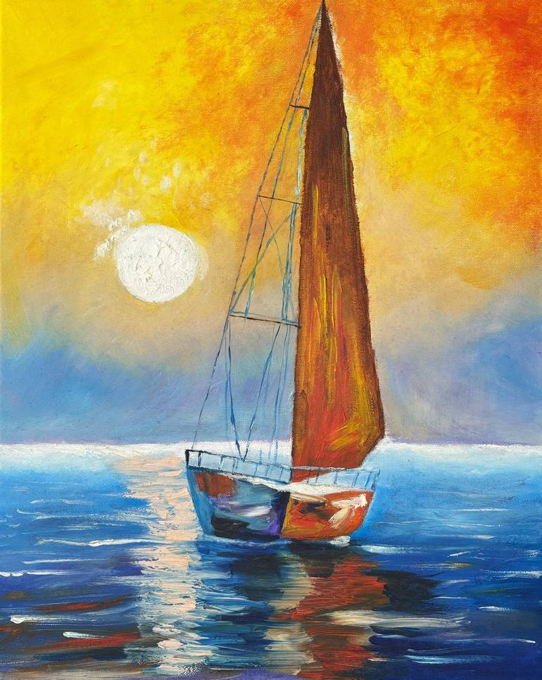 Original Sailboat Painting by Kamala Heppell