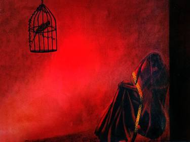The Cage of Thoughts | Bride in Red Room | Acrylic Painting thumb