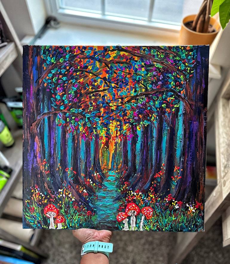 Whimsical Tree Path. Original Acrylic Textured Painting