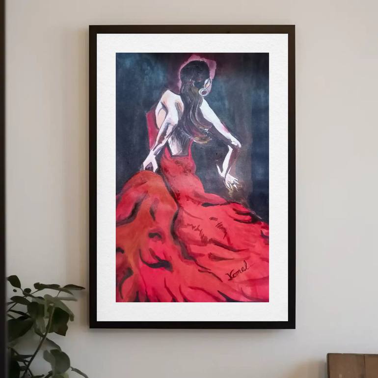 open lace back dress Flamenco Dancing Girl Wear A Red Dress, Canvas Painting, Canvas Prints   UnixCanvas