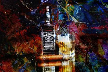 Abstract Wall Art Jack Daniels Bourbon and Montecristo Cigar thumb