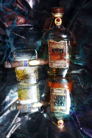 Four Roses Bourbon and Davidoff Cigar Painting On Canvas thumb