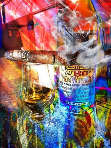 Drew Estate Cigar and Pappy Van Winkle Painting On Canvas thumb