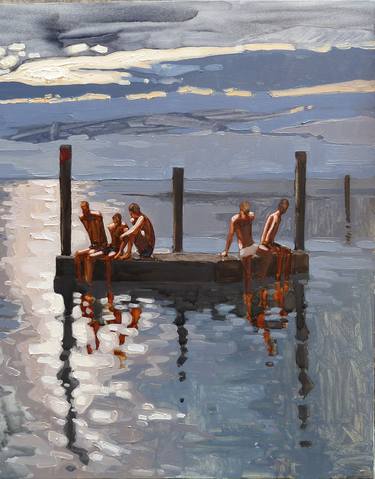 Original Figurative Beach Paintings by Mitch Ferrin