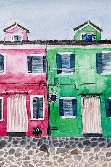 Colorful houses of Burano - original Venetian cityscape thumb