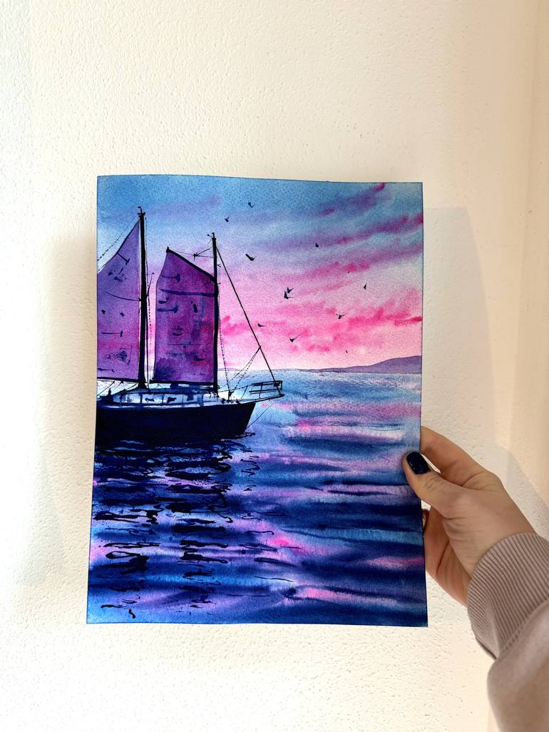 Original Illustration Seascape Painting by Anna Ostapenko