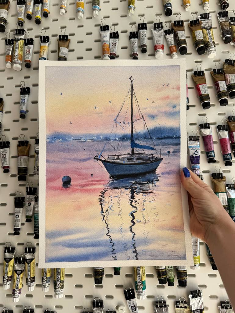 Original Realism Boat Painting by Anna Ostapenko