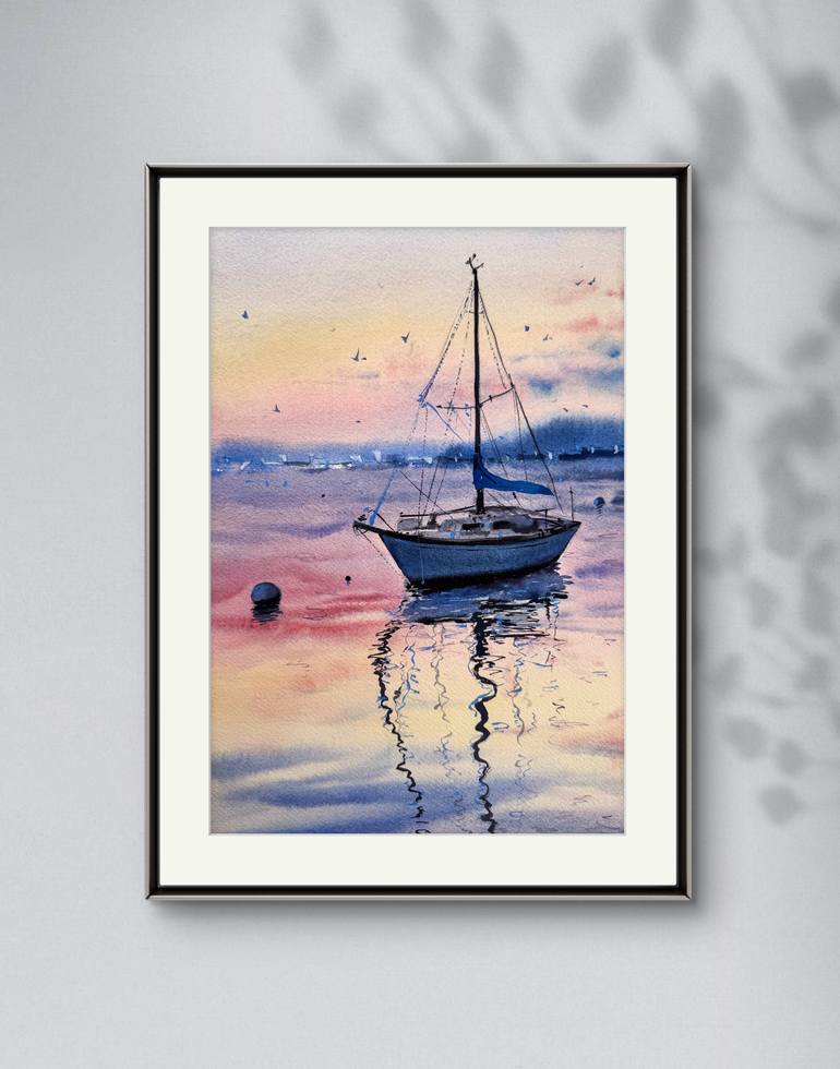 Original Realism Boat Painting by Anna Ostapenko