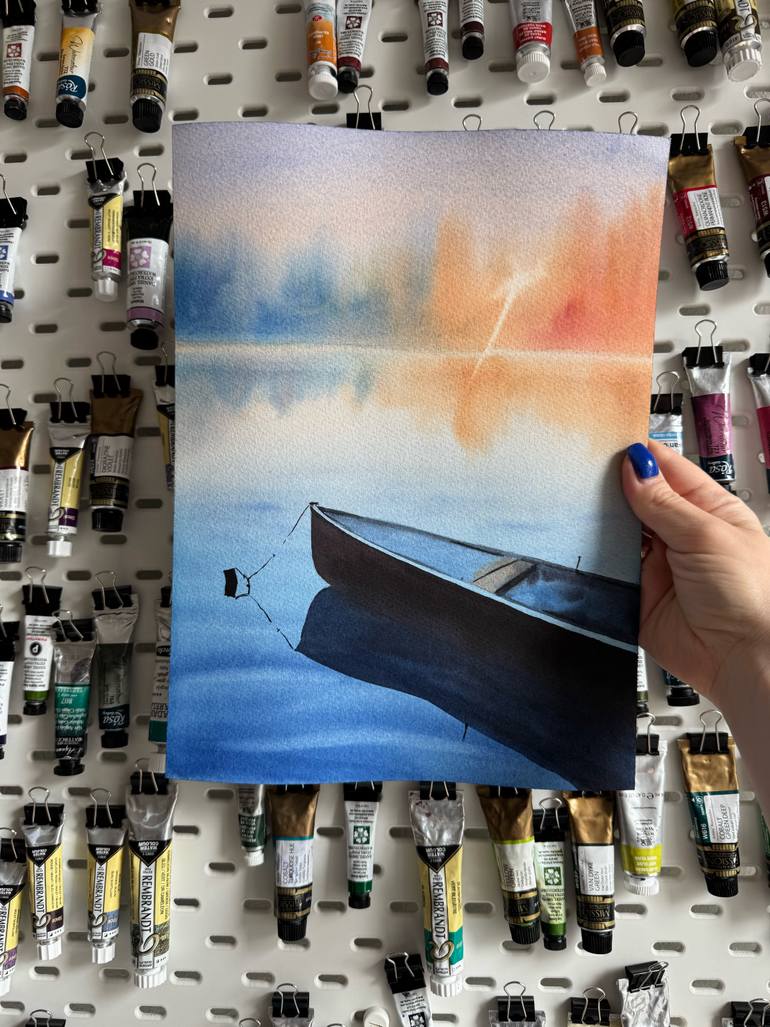 Original Photorealism Boat Painting by Anna Ostapenko