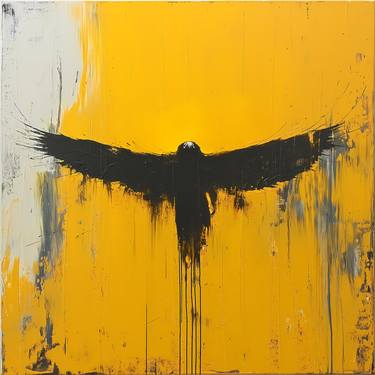 Eagle Inspired Abstract Painting in Black and Yellow thumb