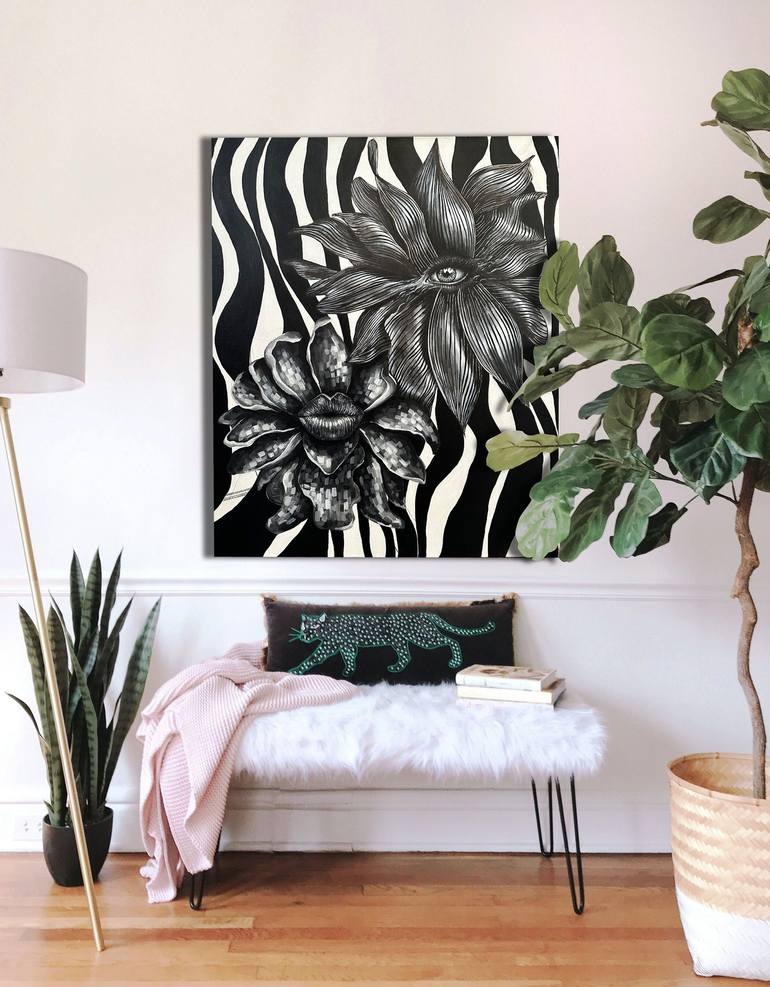 Original Abstract Floral Painting by Plamia Art