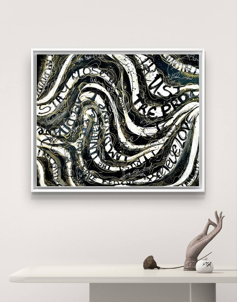 Original Black & White Abstract Painting by Plamia Art