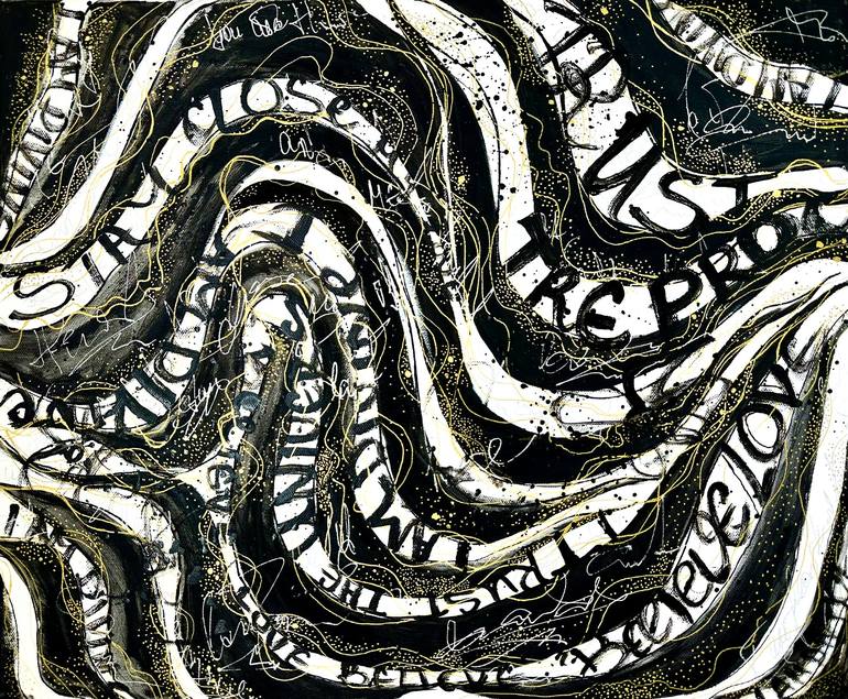 Original Black & White Abstract Painting by Plamia Art