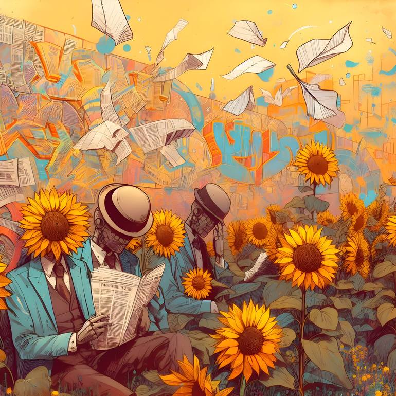 Sunflower reading a newspaper - Print