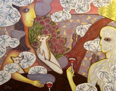 Woman with Two Chihuahuas and Wine. thumb