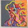 I love dogs. This is a portrait of a dog in a pop art style, made with acrylics on a pressed wooden-cardboard panel. A non significant spot of paint on a back. Not framed.