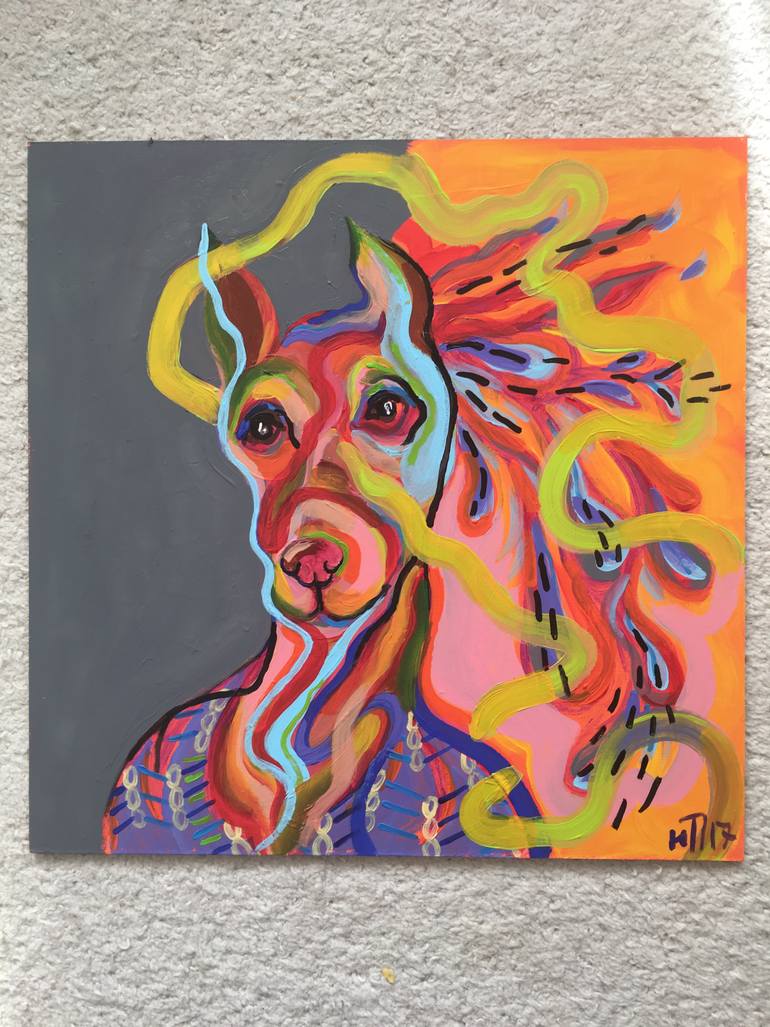 Original Figurative Dogs Painting by Jj Julia