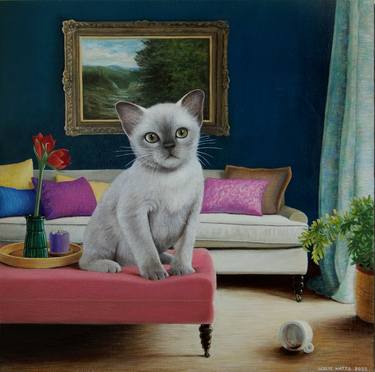 Original Contemporary Cats Painting by Leslie Watts