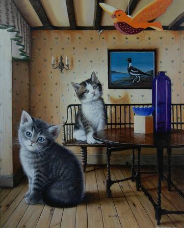 Original Surrealism Cats Paintings by Leslie Watts