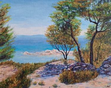 Pefko and Thalassa - landscape with sea and pines in Greece thumb