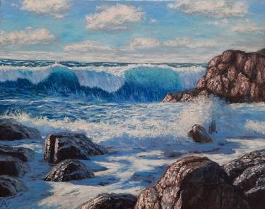 Blue sea waves and rocks thumb