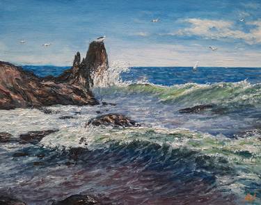 Eternal element - a seascape with rocks and seagulls thumb