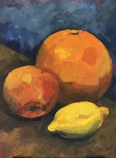 Still life with orange, apple and lemon thumb