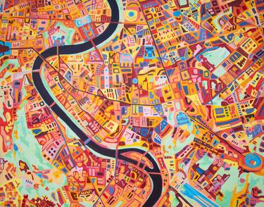 Original Abstract Cities Paintings by Franco Moiso