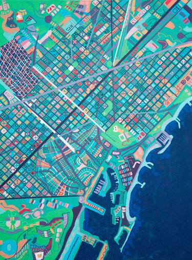 Original Abstract Cities Paintings by Franco Moiso