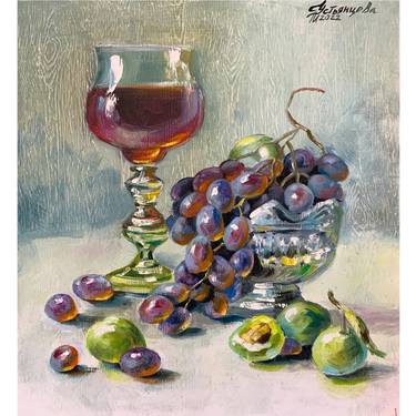 Still life with wine and grapes Oil Painting thumb